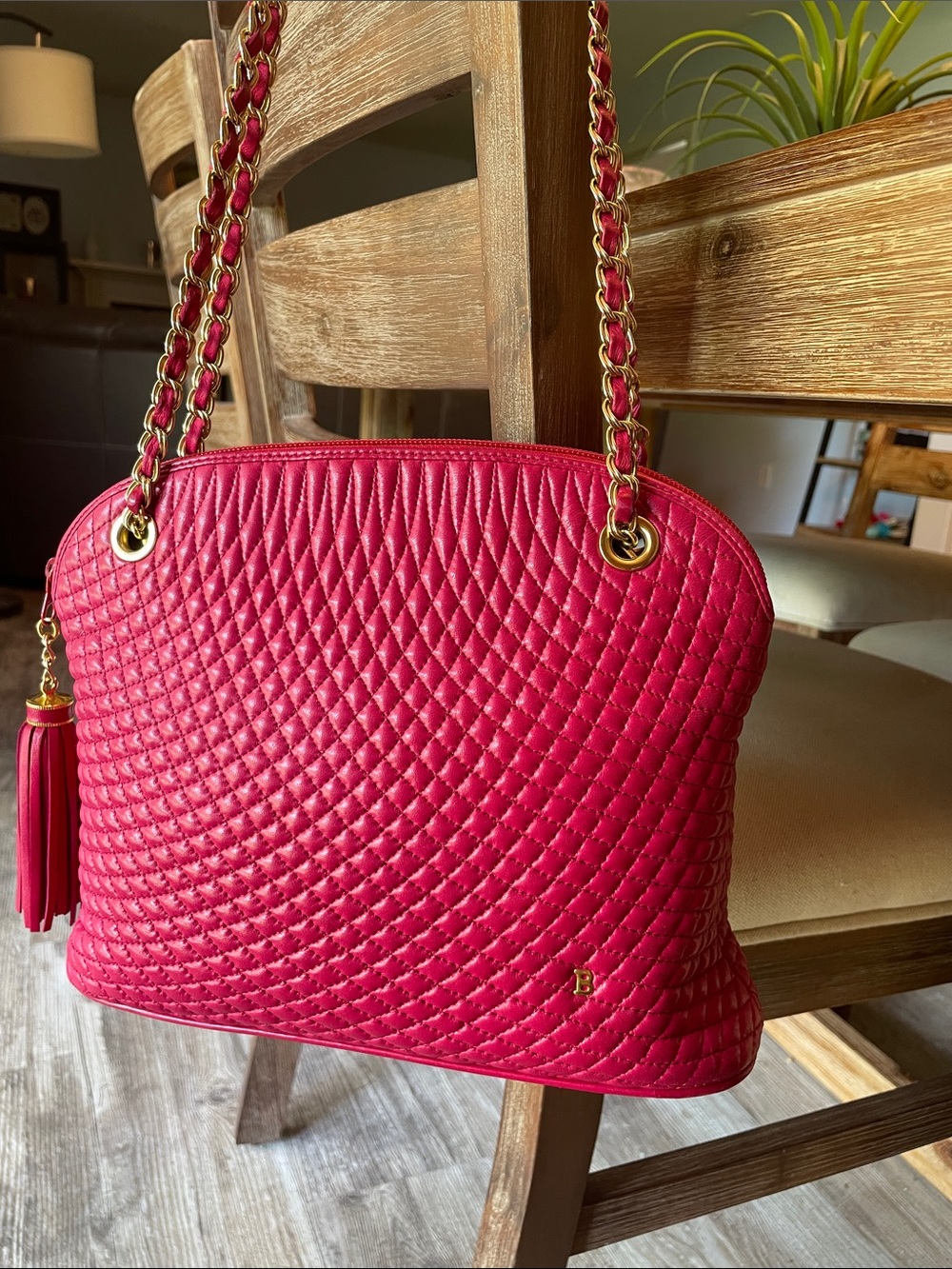 Bally Hot Pink Quilted Leather Shoulder Bag with Gold Chain